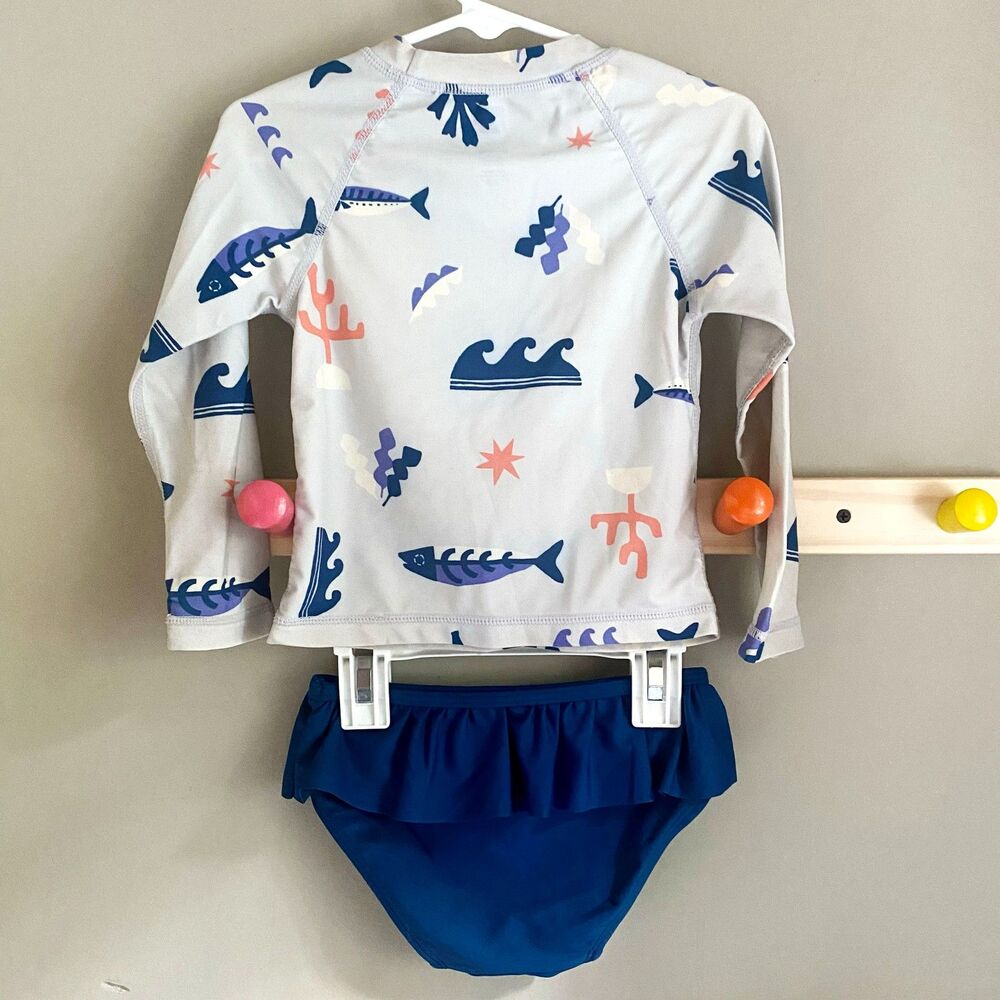 Tea Collection Nautical Themed Swimsuit Rash Guard Top w/ Tutu Bikini Bottoms - Picture 8 of 9